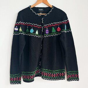 Design Originals Studio Joy Embroidered Christmas Cardigan Sweater XL